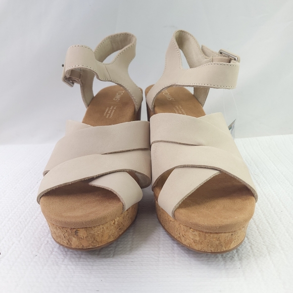 NEW Toms Ava Cork Heeled Sandals Size 9 Strappy Beige Open Toe Block Heel Shoes - Picture 2 of 9